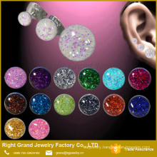Pink Color Round Glitter Epoxy Solid Stainless Steel Earring Studs